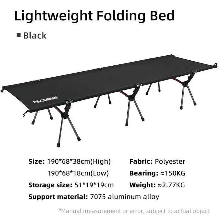Portable Folding Camping Bed Comfortable Outdoor Cot (Black) with Carry Bag