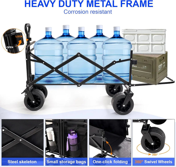 Heavy-Duty Foldable Utility Cart Adjustable Handle, All-Terrain PU Wheels, 250kg Load