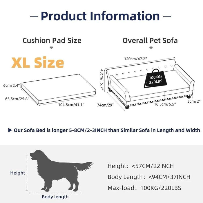 X-Large Waterproof Luxury Elevated Pet Sofa Bed - Wear-Resistant Snuggle Lounge Chair for Dogs