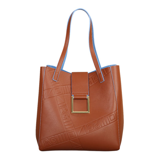 Stylish and elegant brown PU leather shoulder bag with soft bucket design
