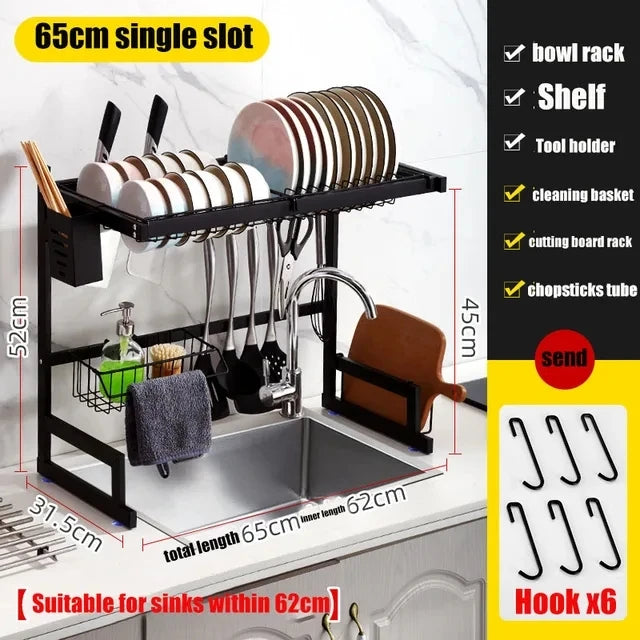 Adjustable Dish Drain Organizer Rack for Kitchen Sink - 65cm