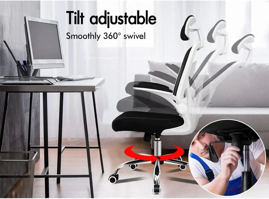 Mesh Ergonomic Office Chair with Adjustable Headrest, Flip-Up Armrests & 150° Recline 180kg Capacity