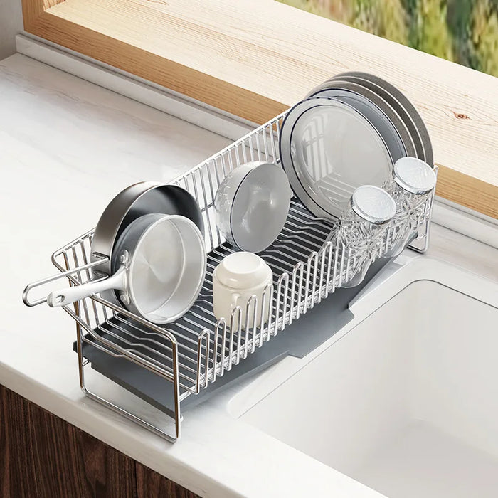 Stainless Steel Dish Drying Rack with Drainboard & Utensil Holder