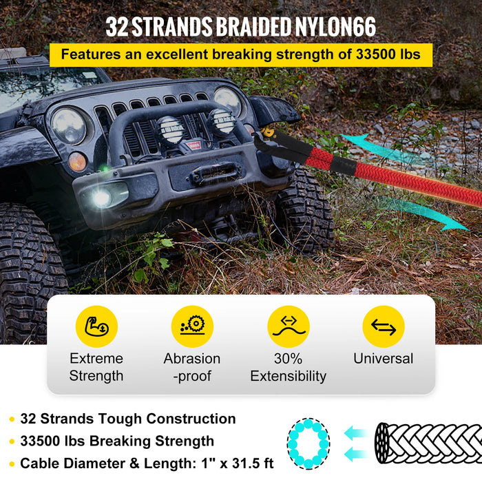 Heavy Duty Kinetic Recovery Tow Rope 15200kg Double Braided Nylon with Protective Sleeves - Black in action pulling a vehicle stuck in mud