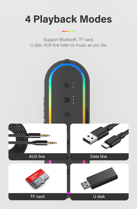 Wireless speaker with Bluetooth 53, USB, TF card, and AUX-in playback modes
