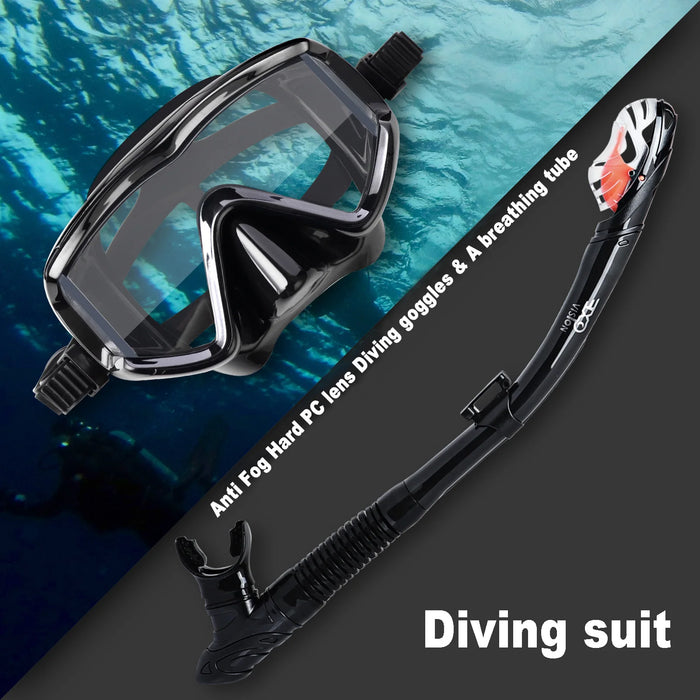Anti-Fog Scuba Diving Mask with Black PC Lens for Dry Snorkel Set