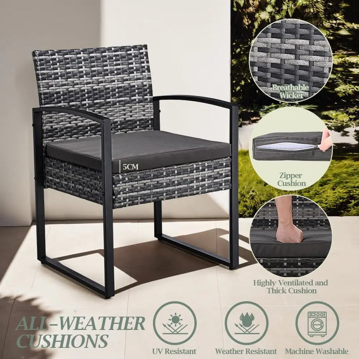 7-Piece Outdoor Wicker Patio Dining Set with Tempered Glass Table and Cushioned Chairs