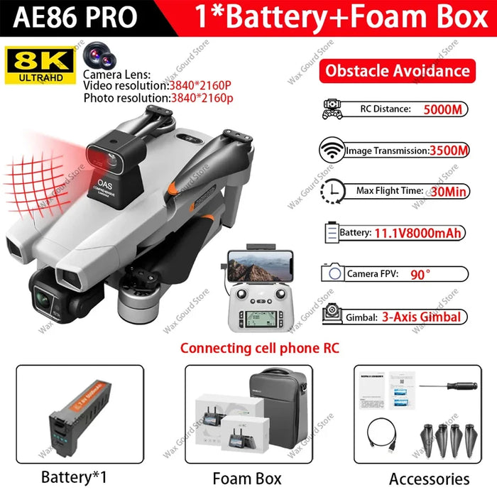 Professional 8K Drone with 5G FPV, GPS, and 8KM Range