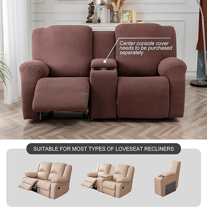 Stretch Recliner Sofa Covers with Console, 6PCS Wine Red
