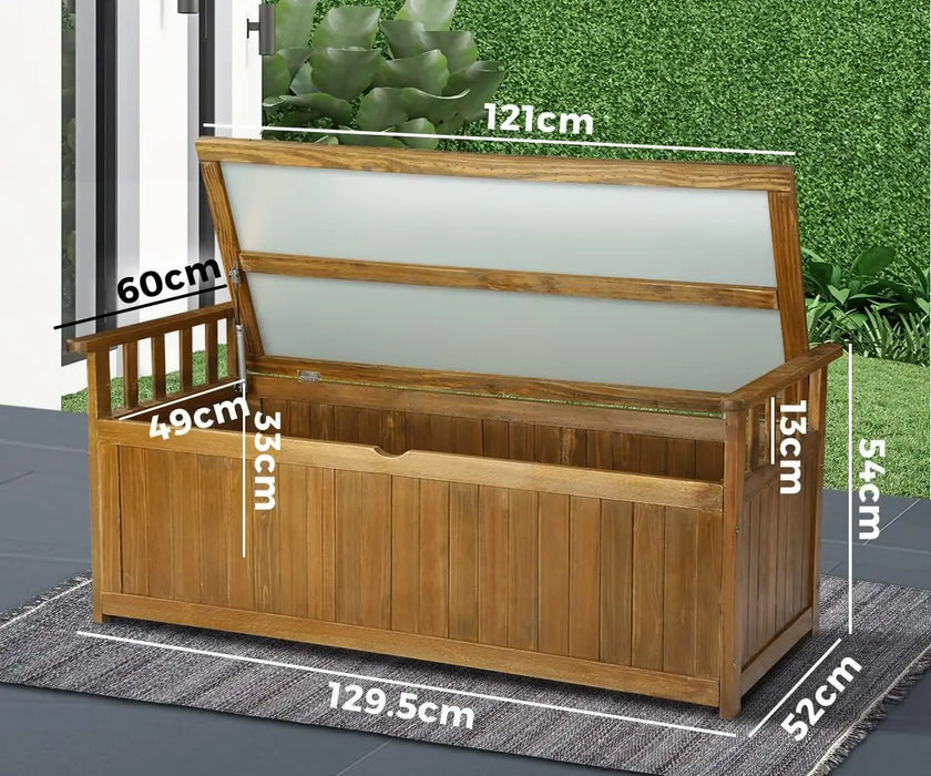 Wooden Outdoor Bench with Built-In Storage 220kg Weight Limit, Ideal for Patio or Balcony