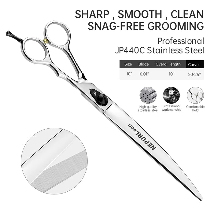 10-Inch Silver Straight Pet Grooming Scissors – 440C Steel