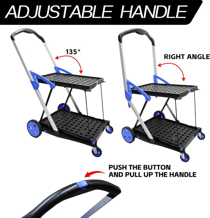 Portable 2-Layer Foldable Shopping Trolley with Removable Baskets and 360° Swivel Casters