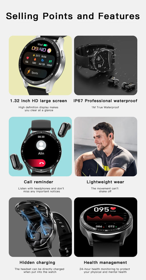 Stylish 132-inch AMOLED smartwatch with TWS earbuds