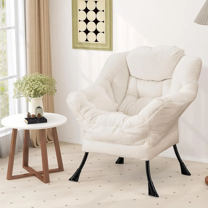 Modern Sherpa Accent Chair with Armrests & Side Pocket Cozy Lounge Chair for Living Room