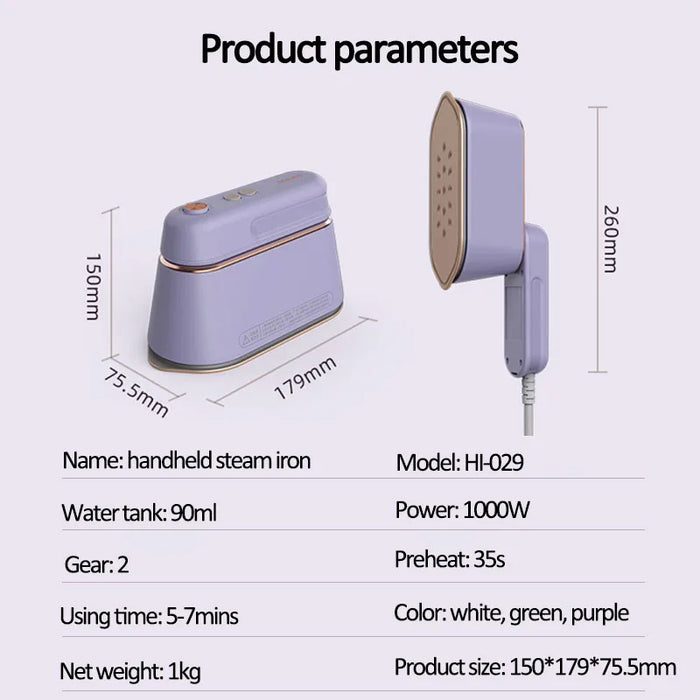1000W Corded Steam Iron – Dual-Use with 90ml Water Tank
