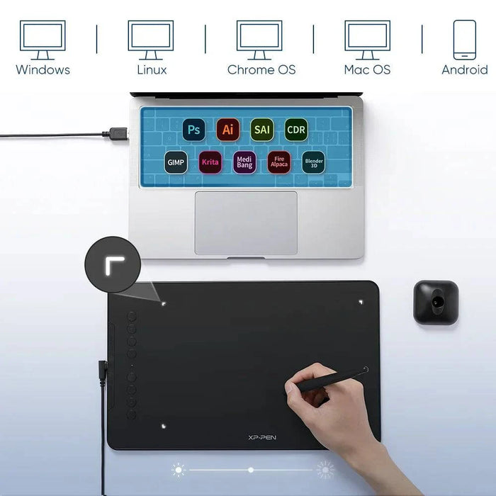 25-Cm Drawing Tablet with 8 Shortcut Keys, Tilt Support, and 8192 Pressure Levels (01V2-Green) - FLUXA