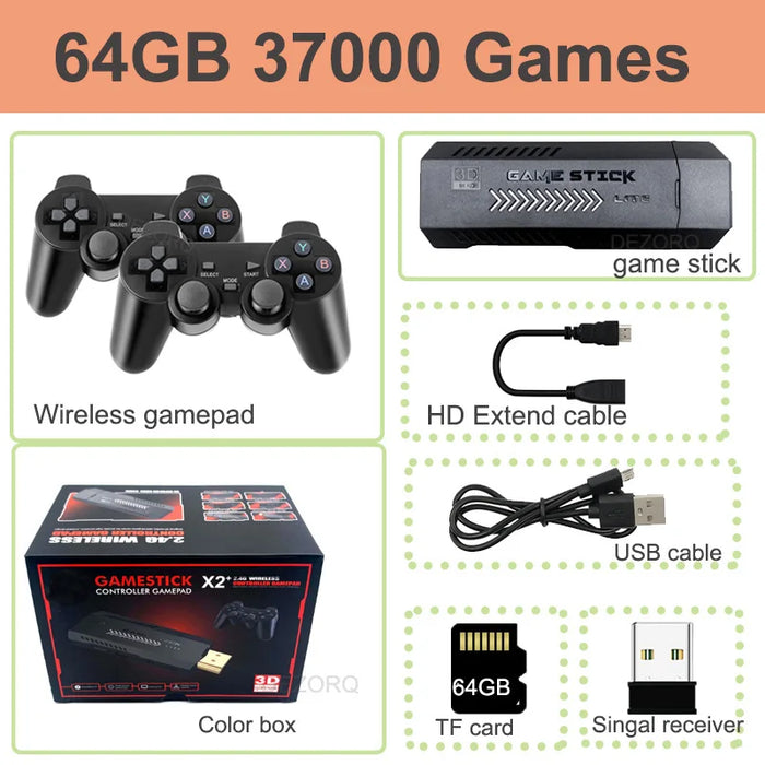 4K Retro Game Console 64GB Storage 40000+ Games Wireless Controller TV Output