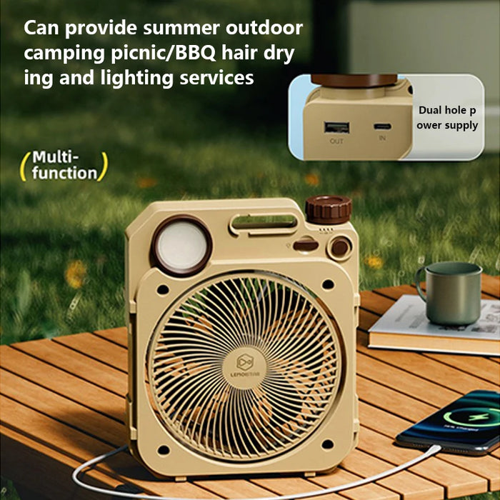 Outdoor USB Fan 10000mAh with Rotating Head and Light