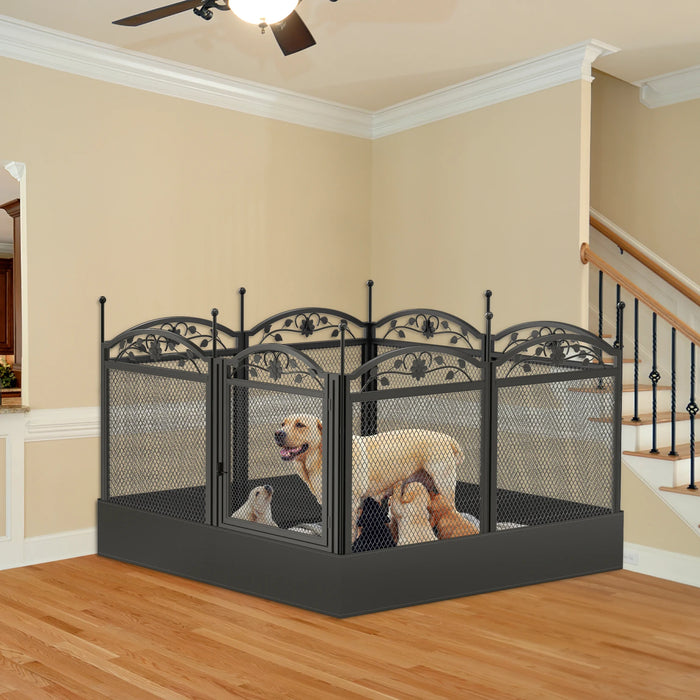 Black Metal Pet Fence – Indoor Outdoor 8-Panel Playpen