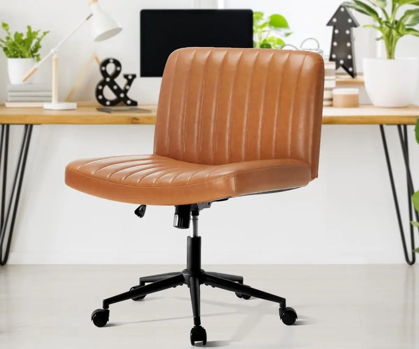 Ergonomic PU Leather Home Office Chair Padded Seat, Adjustable Backrest, Brown