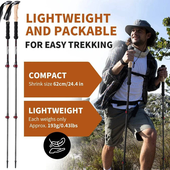 Lightweight Telescopic Hiking Sticks with comfortable, non-slip cork handle