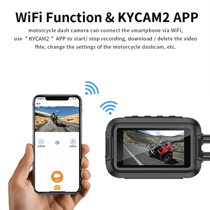 Dual 1080P Motorcycle DVR waterproof dash cam with WiFi and GPS (128GB) remote control