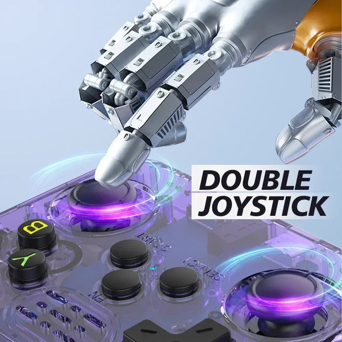 Handheld gaming device with high-resolution 35-inch IPS screen