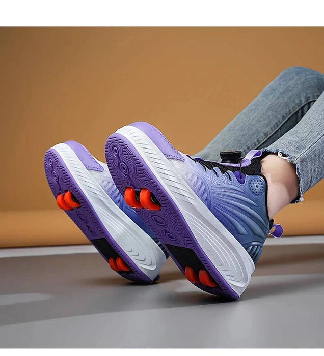Kids Roller Skate Shoes Retractable Wheels Four-Wheel Walking Skates - Purple - Size 38 for active children who love to skate