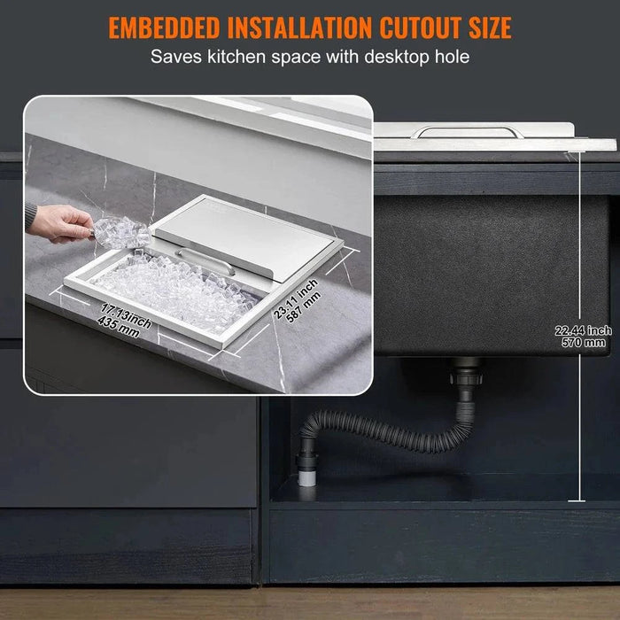 Stainless steel ice chest cooler with 24Lx18Wx13H dimensions for outdoor use