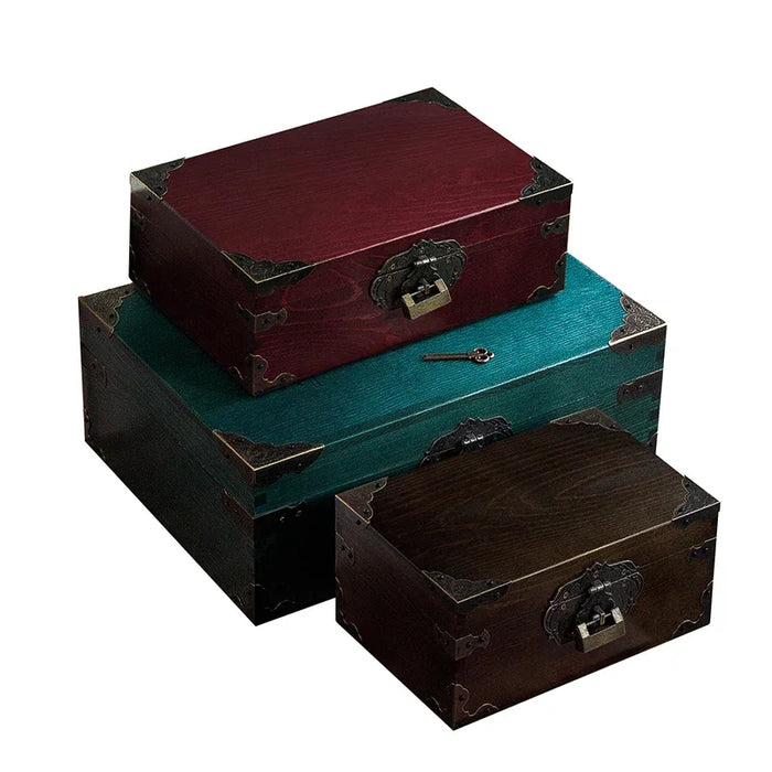 Retro Solid Wood Box Secure Single-Layer Storage for Sundries and Small Items
