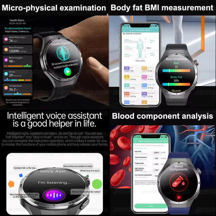 Waterproof ECG Smartwatch with Body Fat & Heart Rate Tracking Black-Mesh-Belt-2