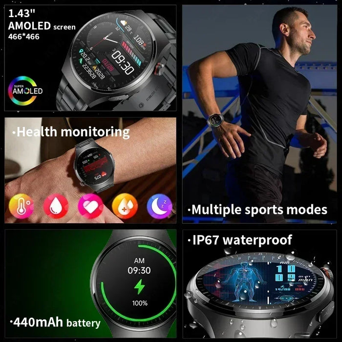 AMOLED 1.43" Fitness Smartwatch with Voice Assistant & ECG Tracker - Black