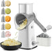 5 in 1 Rotary Cheese Grater Vegetable Slicer and Nut Chopper - White product in use, grating cheese and slicing vegetables for cooking
