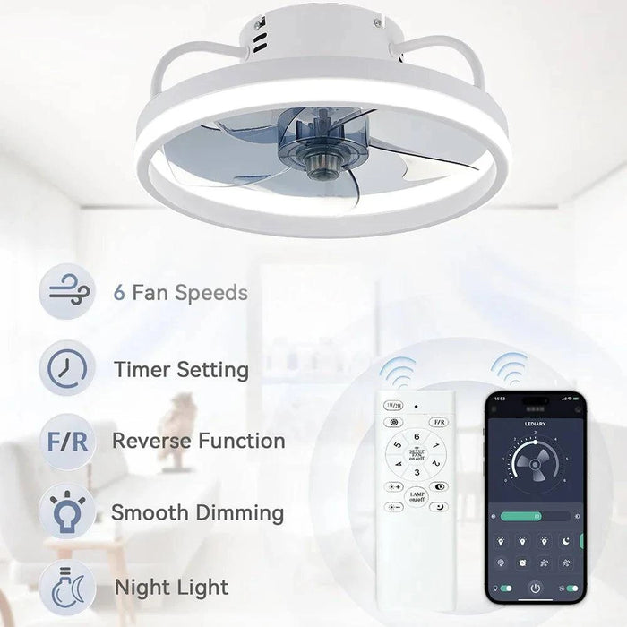 Modern LED Ceiling Fan with Two-Way Blade, Timer, Remote & Tri-Color Light (White) - Sleek and versatile ceiling fan with innovative blade design and convenient remote control for customizable lighting and airflow