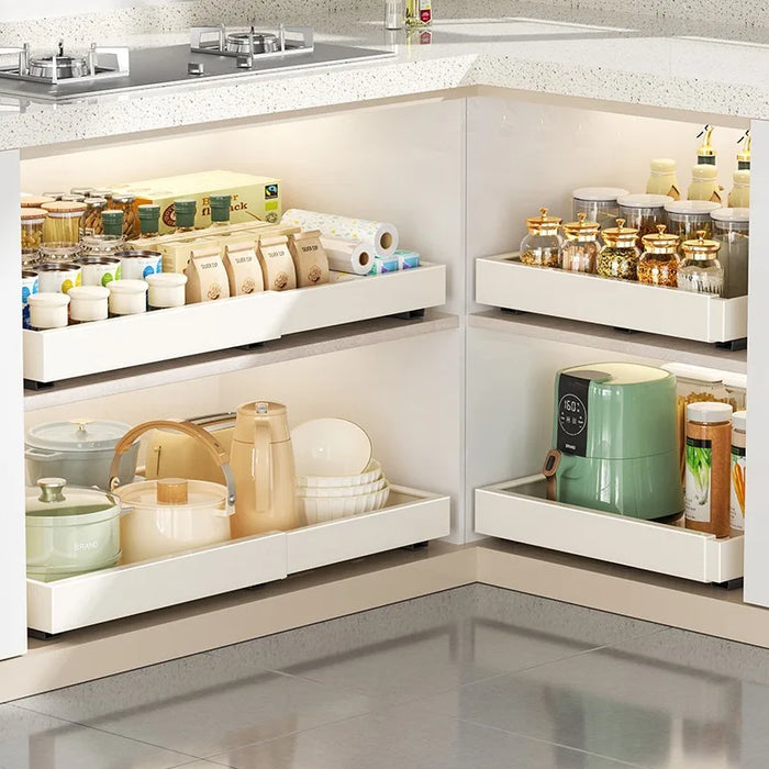 White-L Metal Kitchen Organizer with Pull-Out Slide Drawer