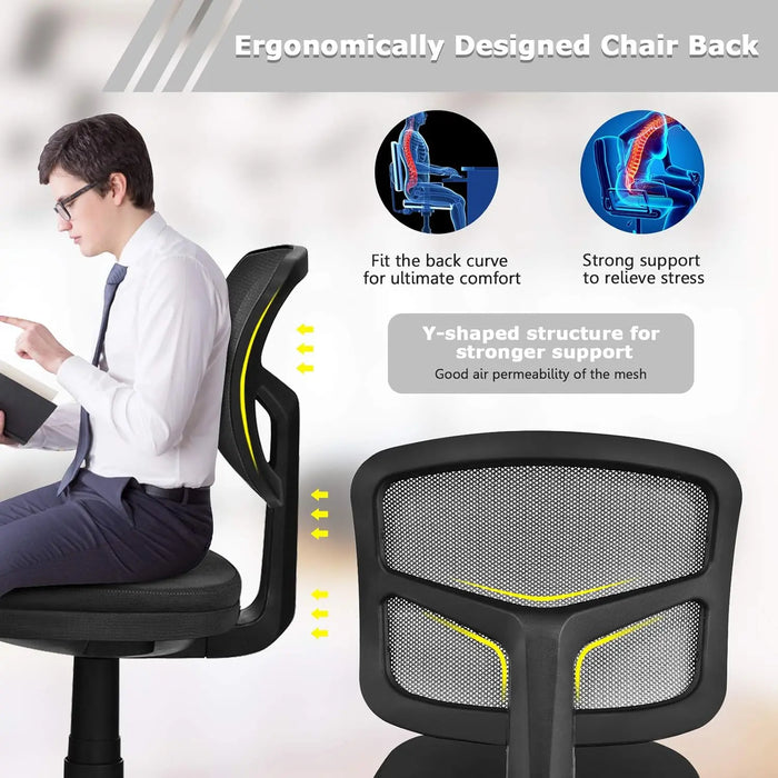 Compact Armless Desk Chair Height Adjustable, Breathable Mesh, Ergonomic Low Back Design