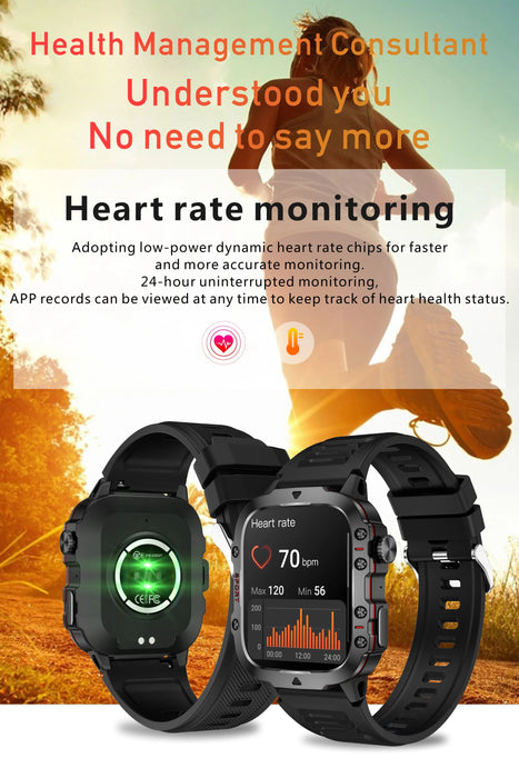 Military-Grade Outdoor Smartwatch 1.96" Display 5ATM Waterproof Fitness Tracker