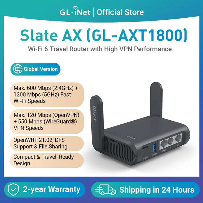 Portable Wi-Fi 6 Travel Router with VPN and USB
