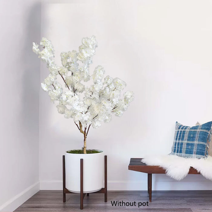 Artificial White Cherry Blossom Tree Branches with Silk Leaves for Home & Wedding Decor, 180cm