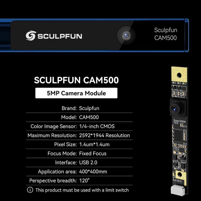 High-Resolution 5MP Laser Engraver Camera 120° Lens, Image Tracing & Accurate Material Alignment