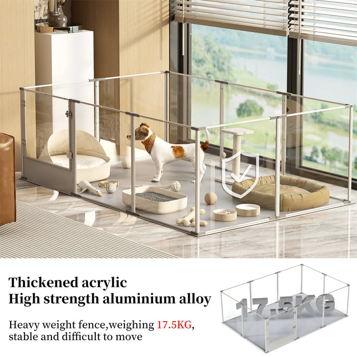 10-Panel Clear Acrylic Dog Playpen with Waterproof Pad
