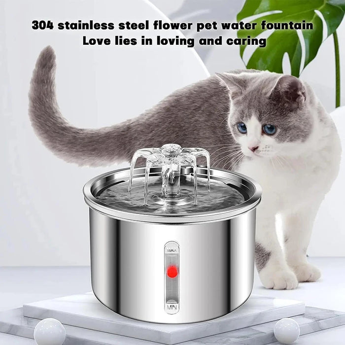A stainless steel pet water fountain with automatic functionality and easy clean design