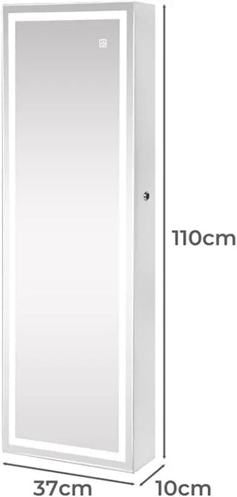 Lockable Jewelry Storage Cabinet with LED Touch Lights & Full-Length Mirror, Wall/Door Mountable