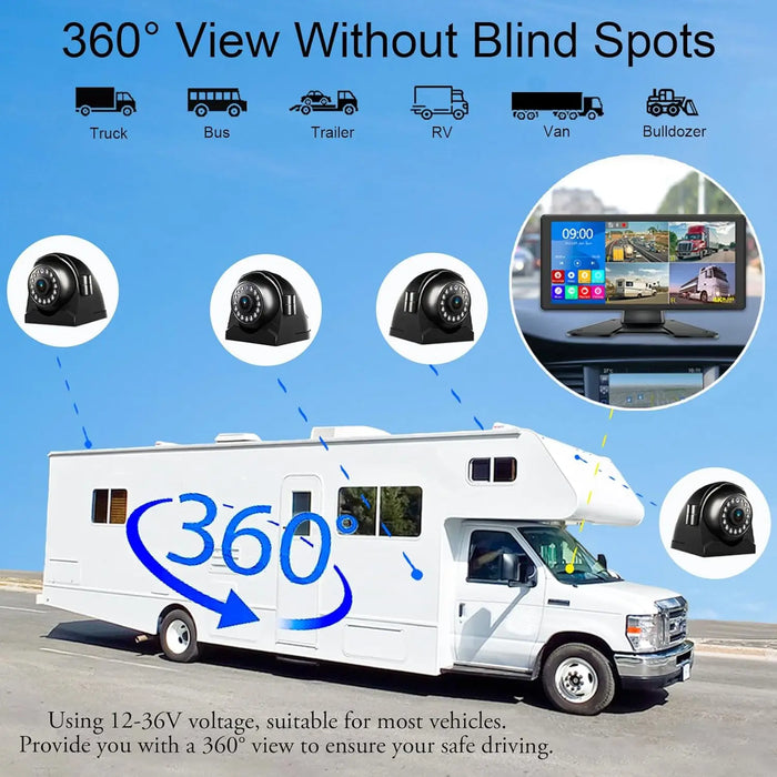 10.36" Quad Split RV Camera Monitor with 4 Cameras