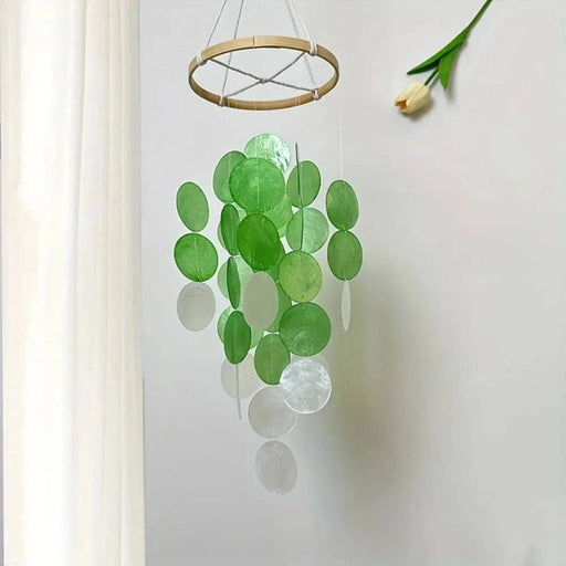 
Nordic Style Handmade Shell Wind Chimes Hanging Decoration for Birthday Gift (Green Shell Wind Chime) with natural sea shells and eco-friendly materials