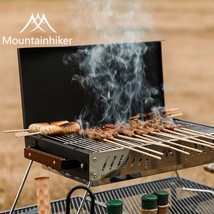 Stainless Steel Camping BBQ Grill – Wood & Charcoal Use Green