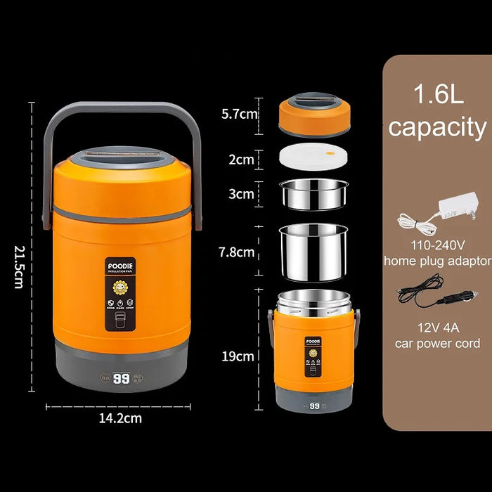 1.6L Electric Lunch Box with Adjustable Heat & LCD Display orange