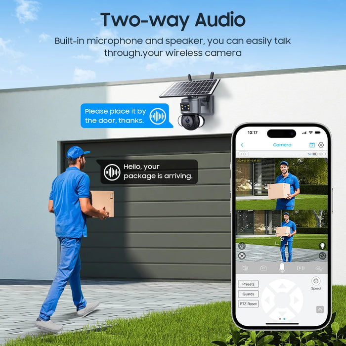 4K 8MP Solar Camera WIFI Outdoor with Dual Lens and Humanoid Tracking for Color Night Vision PTZ Security