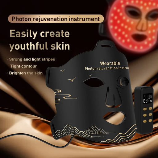 Flexible black silicone LED light therapy mask with red infrared for anti-aging