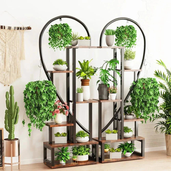 6 Tier Black Metal Plant Stand, Creative Half Heart Ladder Indoor Plant Shelf Rack